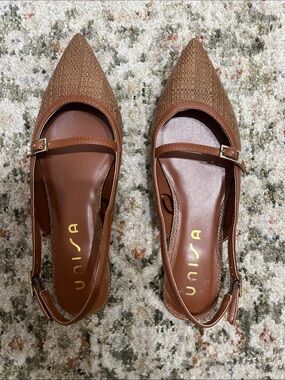 Unisa Brown Pointed Mary Jane Slingback Flats